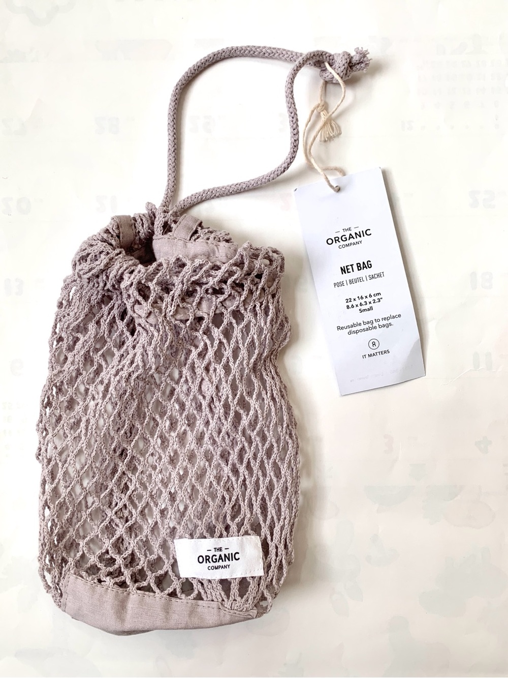 The Organic Company small net bag cotton dusty lavendar new with tag